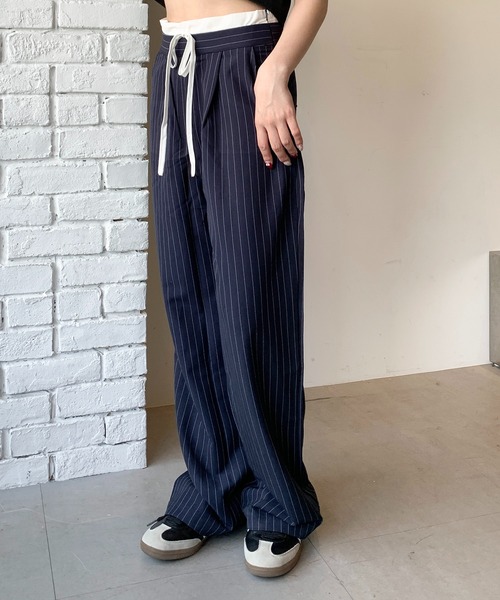 ラルディーニ　スラックス　ドレスパンツ　ピンスト　ウール スラックス パンツ レイヤード ピンストライプ ダブルウエスト