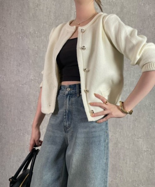 OHGAアイボリー ノーカラージャケット OHGAアイボリー ノーカラージャケット OHGAアイボリー ノーカラー