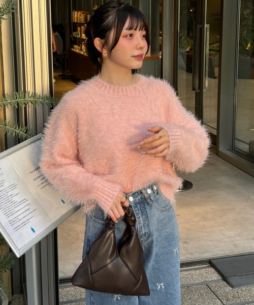 Ada. ニット セーター クルーネック シャギー ショートニット