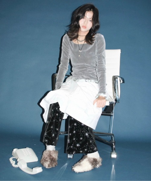 新品 musubore ベロア フレアパンツ musubore パンツ velours leggings PT / ベロアフレアパンツ