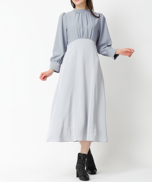 ◆MICHAA ノーカラー ベルディッド フレア ワンピース MISCH MASCH ワンピース 2024秋冬新作ドッキングフレア