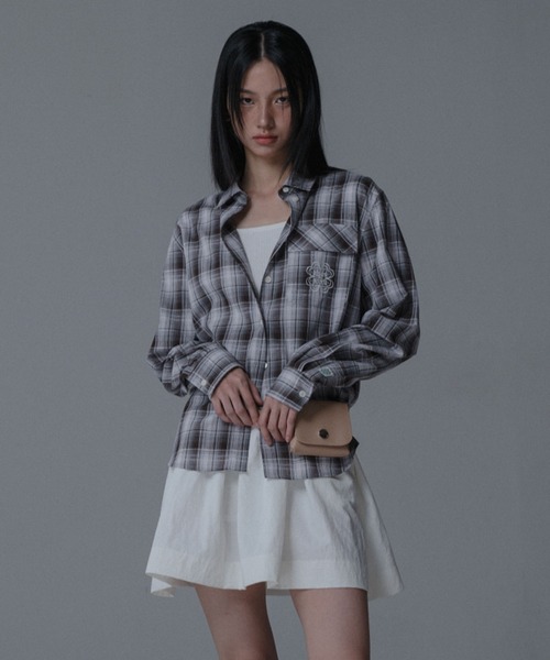ブラウス シャツ Mars en Avril ロゴパッチチェックシャツ レディース Mars en Avril ブラウス シャツ ロゴパッチチェックシャツ