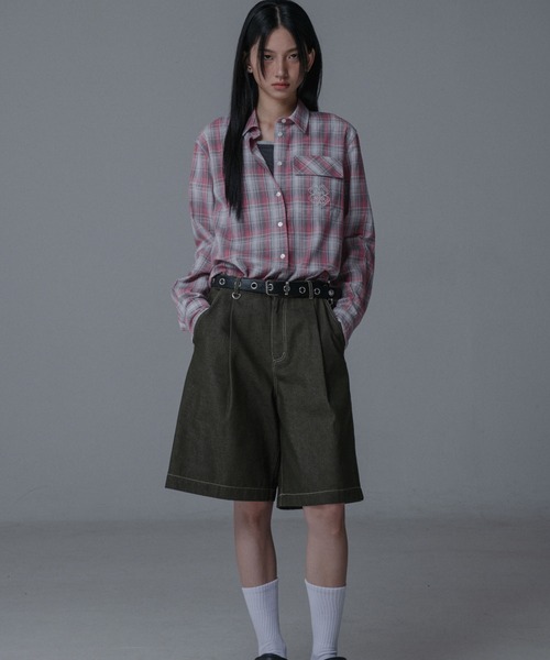 Mars en Avril ブラウス シャツ ロゴパッチチェックシャツ レディース 