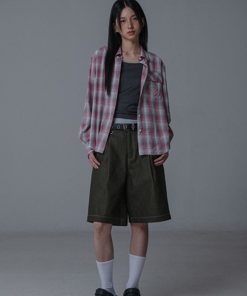 ブラウス シャツ Mars en Avril ロゴパッチチェックシャツ レディース Mars en Avril ブラウス シャツ ロゴパッチチェックシャツ