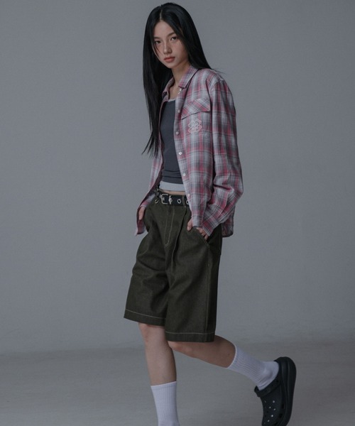 Mars en Avril ブラウス シャツ ロゴパッチチェックシャツ レディース 