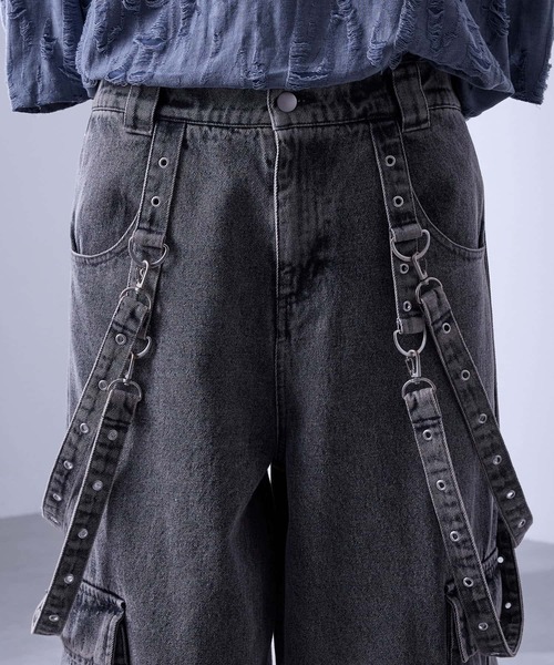 G.O.Cサスペンダー 付き ルーズ デニム カーゴ パンツ ブラック M G.O.Cサスペンダー 付き ルーズ デニム カーゴ パンツ ブラック M