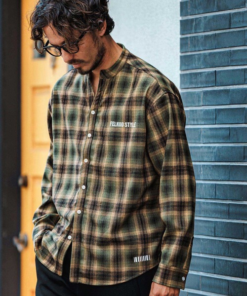 felkod（フィルコッド） シャツ ms5832-Flannel Check Band Collar