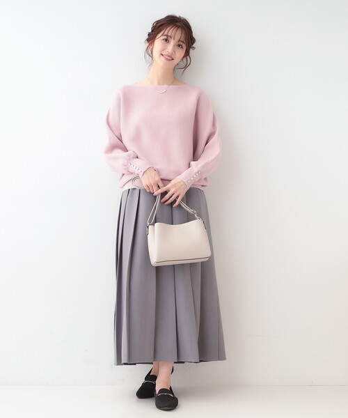 アプ♡袖ビジュー秋冬ドルマンニット 洗える】大人の上品コーデに お袖ビジュー釦付きリブドルマンニット
