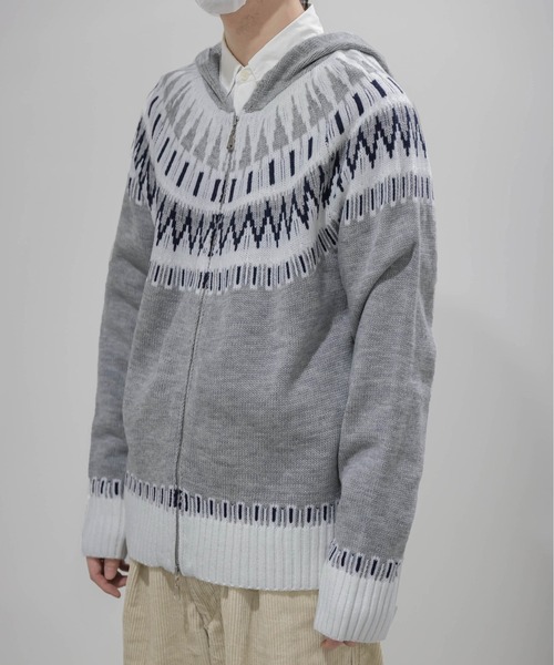 美品 45rpm ノルディック柄 フード ニット パーカー ウール ジップ XL 美品 45rpm ノルディック柄 フード ニット パーカー ウール