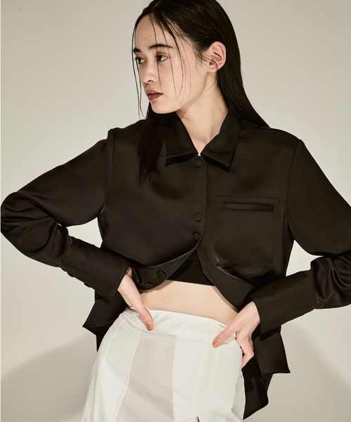 ブラウス シャツ 「STUDIOUS/ステュディオス」Stretch Satin Shirt/ストレッチサテンシャツ レディース