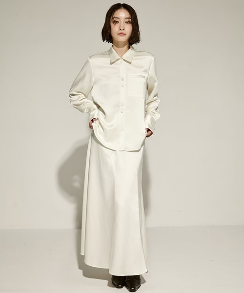 ブラウス シャツ 「STUDIOUS/ステュディオス」Stretch Satin Shirt/ストレッチサテンシャツ レディース STUDIOUS ブラウス シャツ 「STUDIOUS/ステュディオス」Stretch