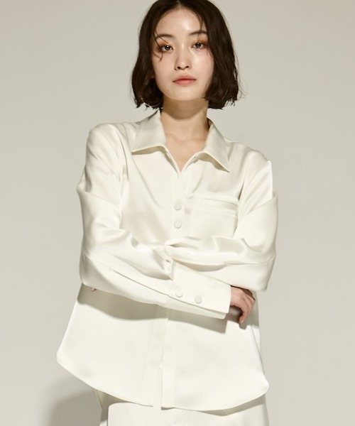 ブラウス シャツ 「STUDIOUS/ステュディオス」Stretch Satin Shirt/ストレッチサテンシャツ レディース STUDIOUS ブラウス シャツ 「STUDIOUS/ステュディオス」Stretch