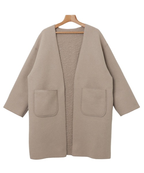 「andme」 ノーカラーコート M カーキ レディース_画像3