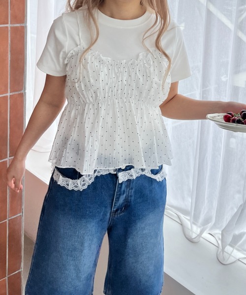 MORE self LOVE tシャツ 半袖 ドットキャミセットTEE レディース