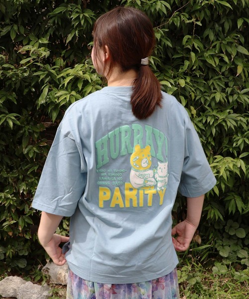 Tシャツ SALE ScoLar Parity スカラー パリティ 352110 クマとネコのアメフト柄 バック発泡プリントTシャツ ストリート 原宿系 個性的 ユニセックス ポイント ScoLar Parity tシャツ 352110：クマとネコのアメフト柄 バック