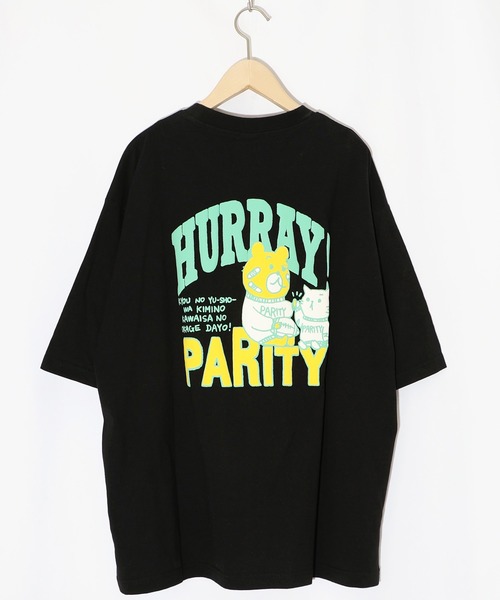 Tシャツ SALE ScoLar Parity スカラー パリティ 352110 クマとネコのアメフト柄 バック発泡プリントTシャツ ストリート 原宿系 個性的 ユニセックス ポイント 352110：クマとネコのアメフト柄 バック発泡プリントTシャツの