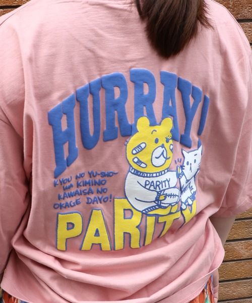 Tシャツ SALE ScoLar Parity スカラー パリティ 352110 クマとネコのアメフト柄 バック発泡プリントTシャツ ストリート 原宿系 個性的 ユニセックス ポイント 352110：クマとネコのアメフト柄 バック発泡プリントTシャツの