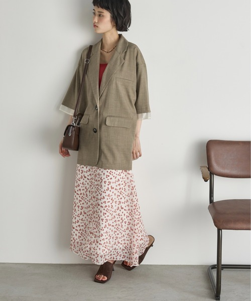 THE Yon ロング スカート 小花柄シフォンセミフレアスカート