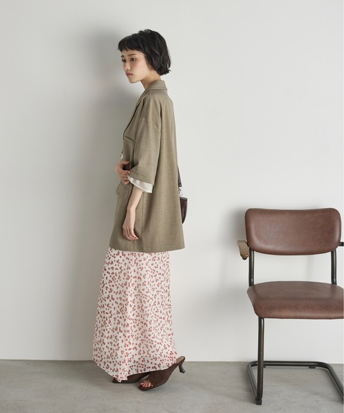 THE Yon ロング スカート 小花柄シフォンセミフレアスカート