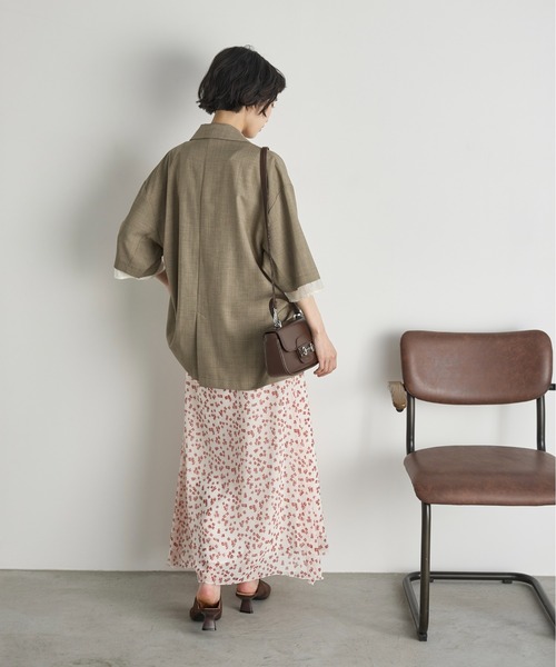 THE Yon ロング スカート 小花柄シフォンセミフレアスカート
