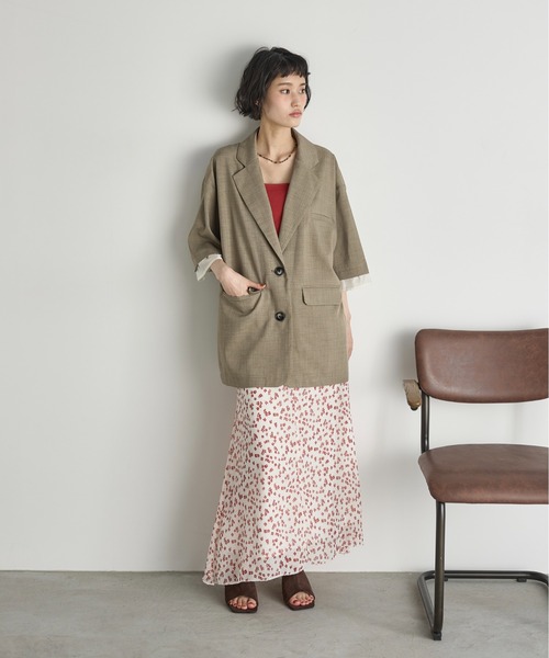 THE Yon ロング スカート 小花柄シフォンセミフレアスカート