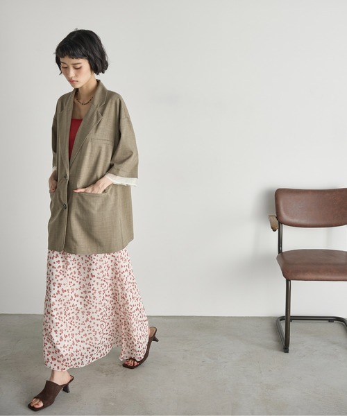 THE Yon ロング スカート 小花柄シフォンセミフレアスカート