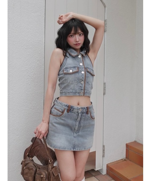 Darich（ダーリッチ） スウェードパイピングデニムトップス レディース