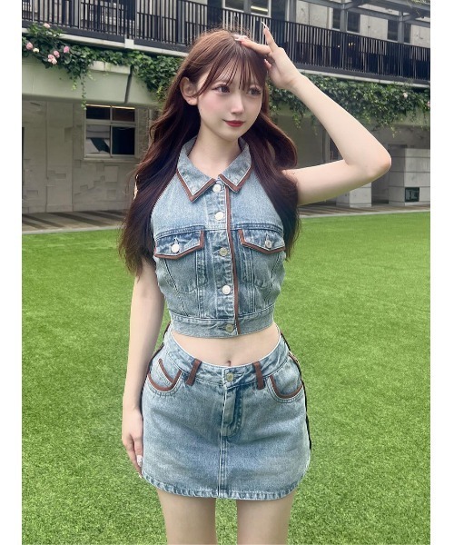 Darich（ダーリッチ） スウェードパイピングデニムトップス レディース