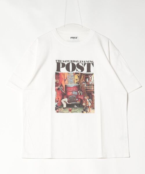 tシャツ 「THE SATURDAY EVENING POST」Road block グラフィックプリントTシャツ レディース メンズ