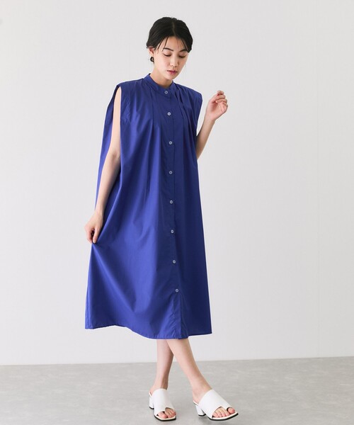 JAYRO フライフロントピンタックワンピース　シャツ ブルー　コットンボイル JAYRO ワンピース 一つボタンスキッパーチュニックワンピース