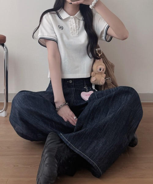 nemne（ネンネ） ポロシャツ ポロ フリルレース付きポロシャツ