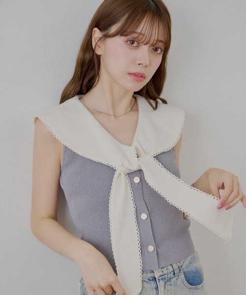 chico セーラーノースリベスト 新品未使用 Chico ニット セーター 「SALON by Chico/4色展開」セーラー