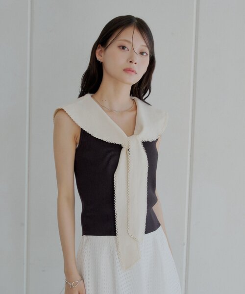 chico セーラーノースリベスト 新品未使用 Chico ニット セーター 「SALON by Chico/4色展開」セーラー