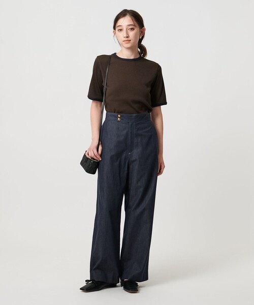 UNITED ARROWS tシャツ リブバイカラーパイピング ショート