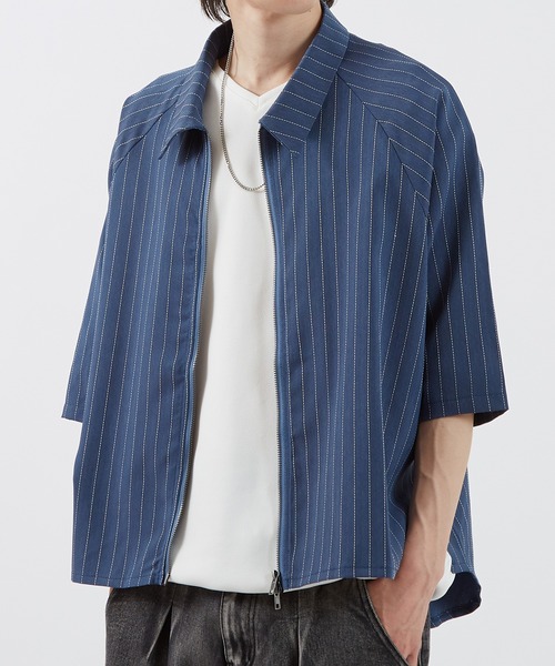 improves シャツ ピンストライプ ジップアップ 半袖シャツ メンズ