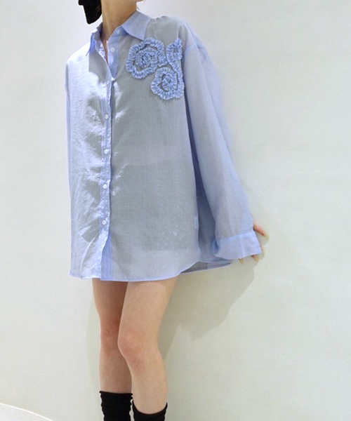 ブラウス シャツ CRANK/クランク FLOWER STRIPED SHEER SHIRT レディース