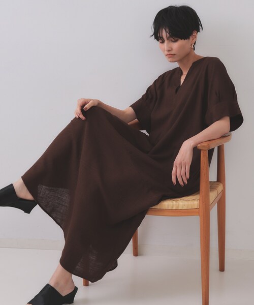 OPAQUE.CLIP ワンピース レーヨン麻キーネックワンピース