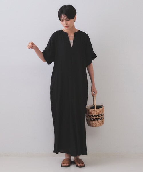 OPAQUE.CLIP ワンピース レーヨン麻キーネックワンピース