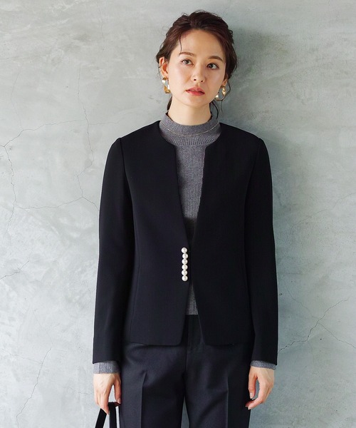 「WHITE JOOLA」 ノーカラージャケット SS グレイッシュベージュ レディース
