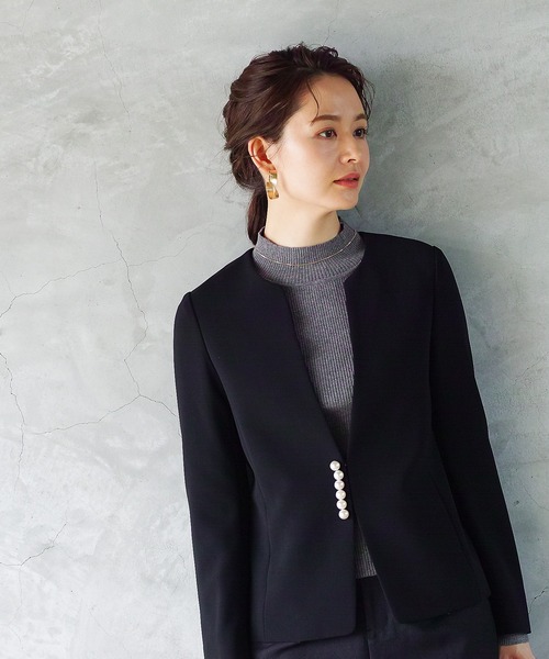 「WHITE JOOLA」 ノーカラージャケット SS グレイッシュベージュ レディース