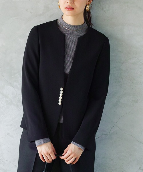 「WHITE JOOLA」 ノーカラージャケット SS グレイッシュベージュ レディース