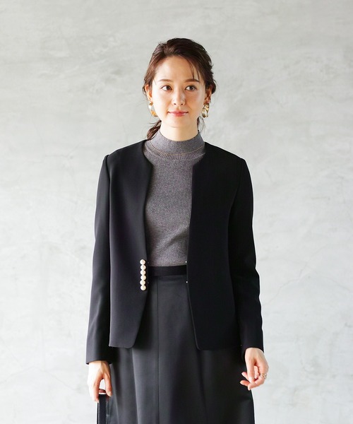 「WHITE JOOLA」 ノーカラージャケット SS グレイッシュベージュ レディース