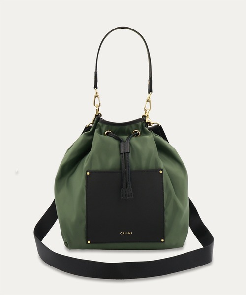 ショルダーバッグ Leather Pocket High Count Taffeta Drawstring Bag メンズ レディースの画像
