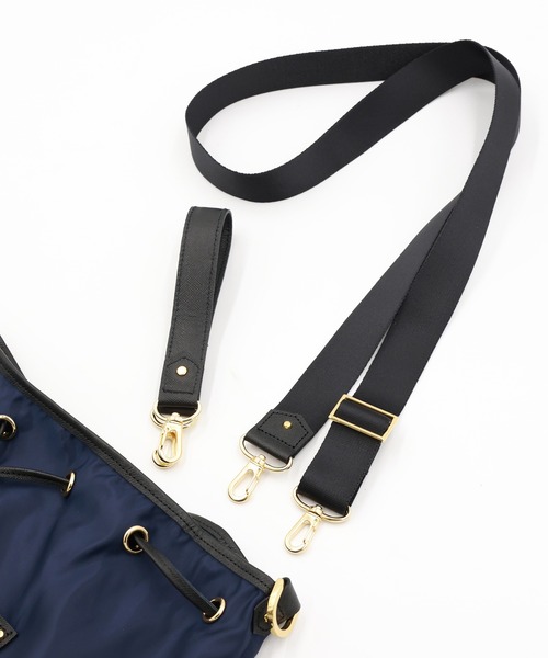ショルダーバッグ Leather Pocket High Count Taffeta Drawstring Bag メンズ レディースの画像