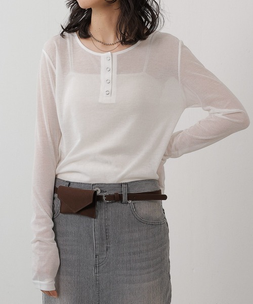 トップス iasof cotton henry neck en CAnAF tシャツ シアー リブ ヘンリーネック トップス レディース