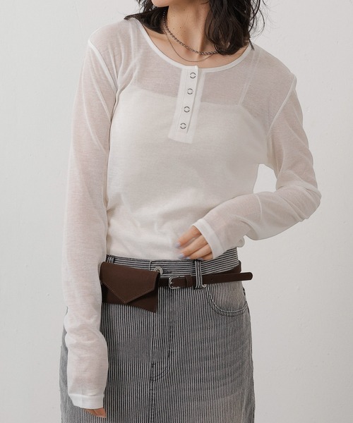 en CAnAF ヘンリーネック tシャツ シアー リブ ヘンリーネック