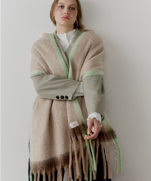 ビビ 手織りマフラー、ストール 横フリンジ付き長さ154cm 幅46cm+ ビビ