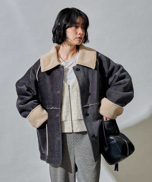 FREAK'S STORE ブルゾン アウター ステンカラー コーデュロイ 裏ボア