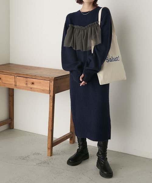 BONLECILL（ボンルシール） ニットワンピース FREE ネイビー