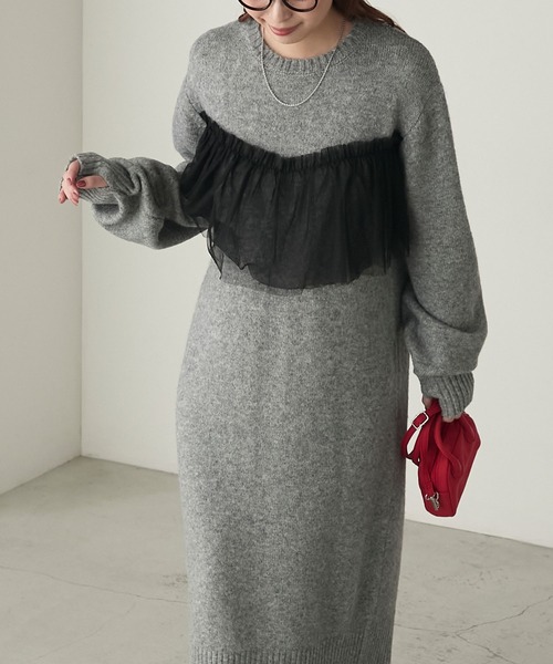 ルネ　ニットワンピース♪かわいい♪ BONLECILL（ボンルシール） ニットワンピース FREE ネイビー